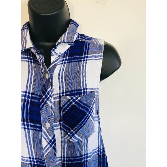 Rails Plaid Flannel Shirt Jordyn Sleeveless Tunic Blue Button Down, S - Picture 6 of 9